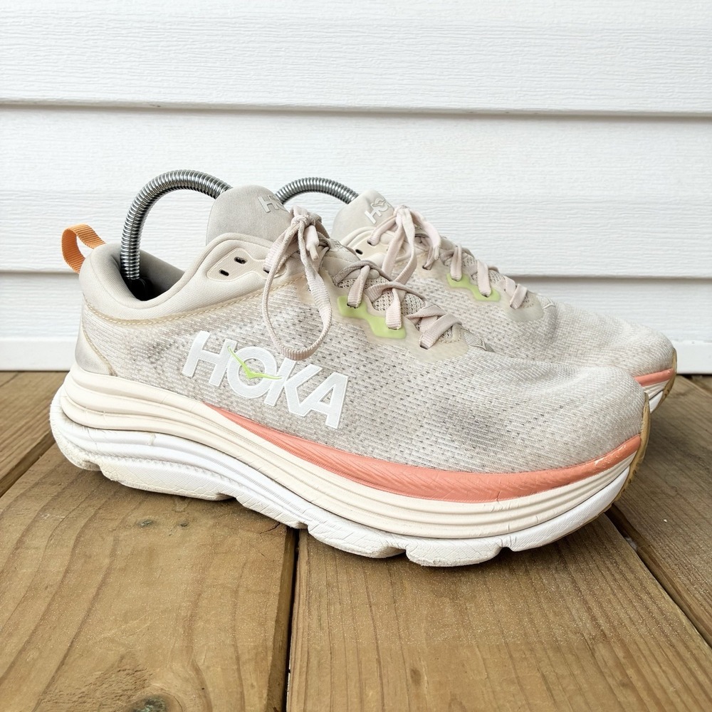 Hoka One One Gaviota 5 Cushioned Running Walking Shoes Beige Vanilla Womens 9